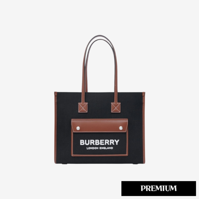 [Premium] 버버리 투톤 캔버스 앤 레더 미니 프레야 토트백 8055749 [매장-1